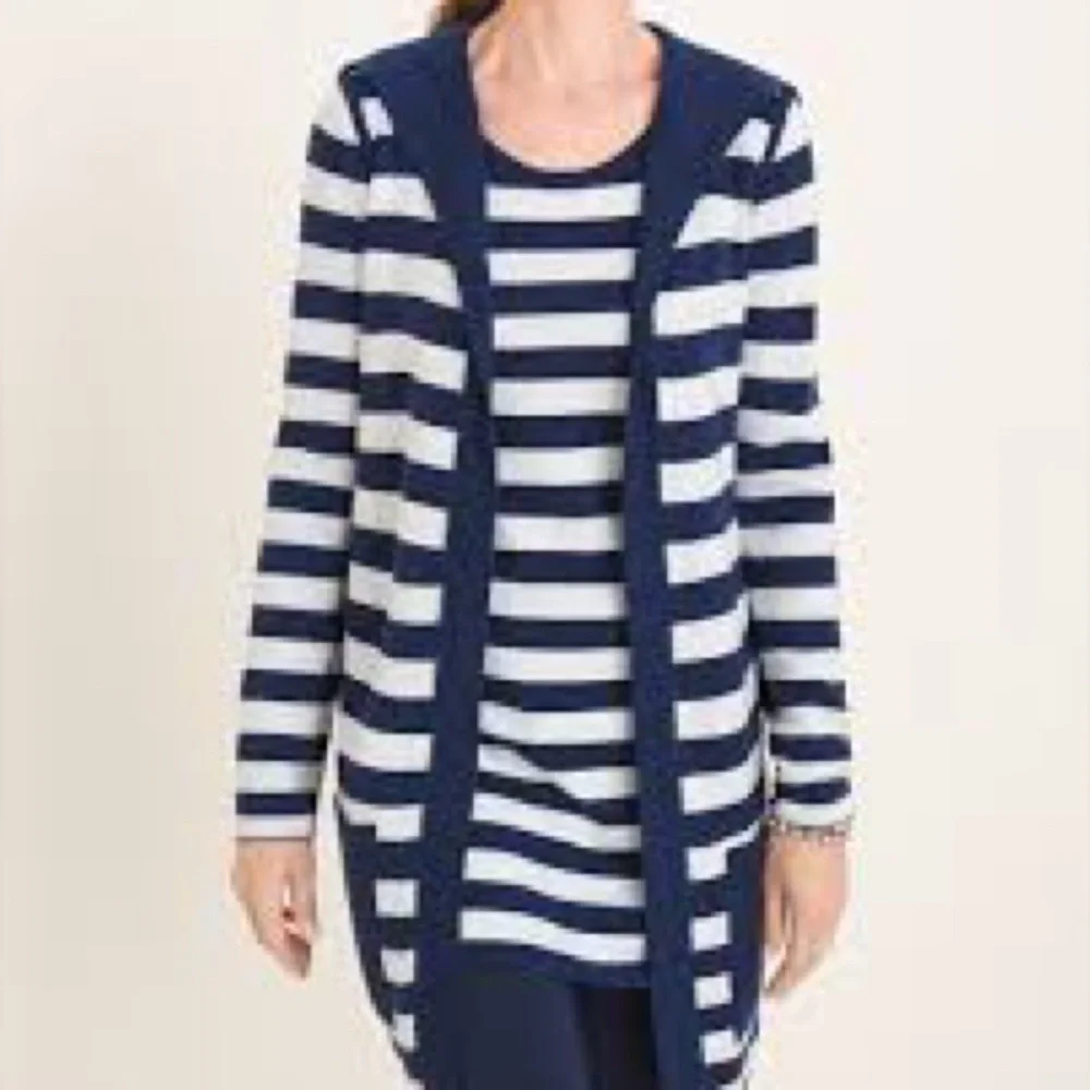 Chico’s Zenergy Reversible Navy White Stripe Cardigan Sweater NWT - Picture 3 of 14